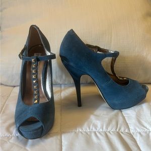 Steve Madden P-Gabrie teal suede studded heels